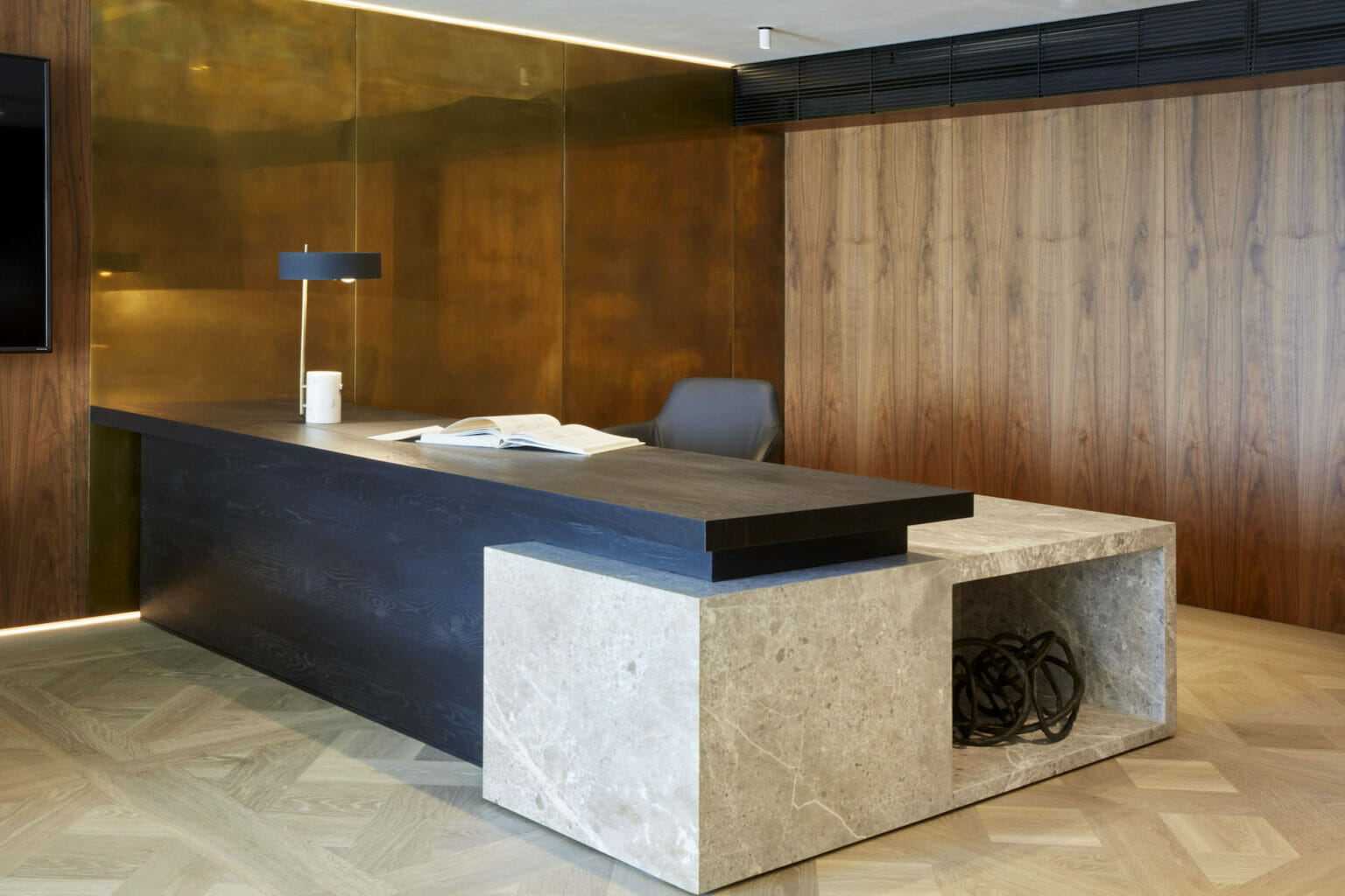 Office with stone and timber desk
